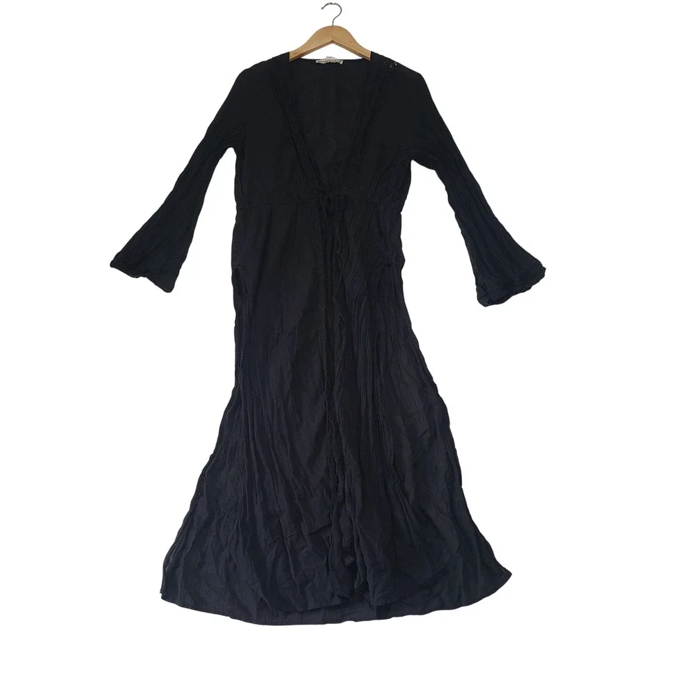 Abercrombie & Fitch Maxi Dress Womens S/M Black Cotton Boho Lace‎ Bell Sleeve